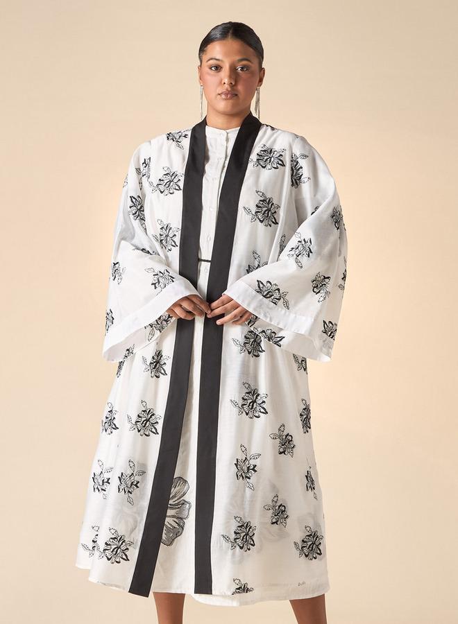  أولا بوبكن شال بوبكن مقاس كبير مطرز بالكامل بفتحة أمامية - Image 1