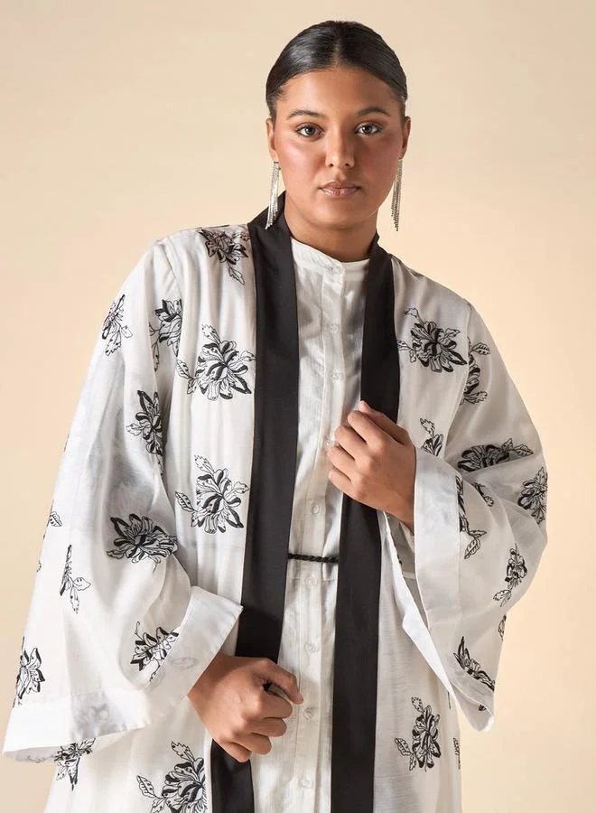 Ulla Popken Plus Size Ulla Popken All-Over Embroidered Open Front Shrug