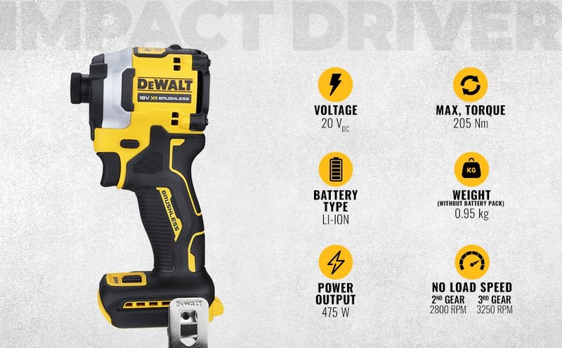 Dewalt DCF850NXJ 14 20V Max Liion XR Reversible Cordless Brushless 3Speed Compact Impact Driver205Nm TorqueSHORTEST IMPACT DRIVER IN THE WORLD Bare Tool - Image 2