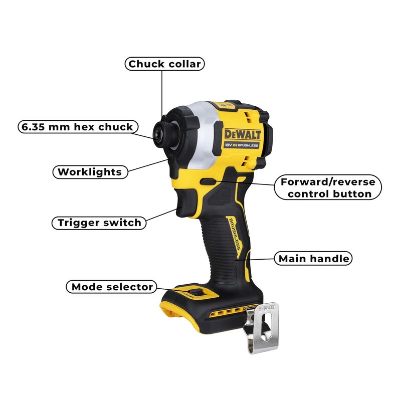 Dewalt DCF850NXJ 14 20V Max Liion XR Reversible Cordless Brushless 3Speed Compact Impact Driver205Nm TorqueSHORTEST IMPACT DRIVER IN THE WORLD Bare Tool - Image 3