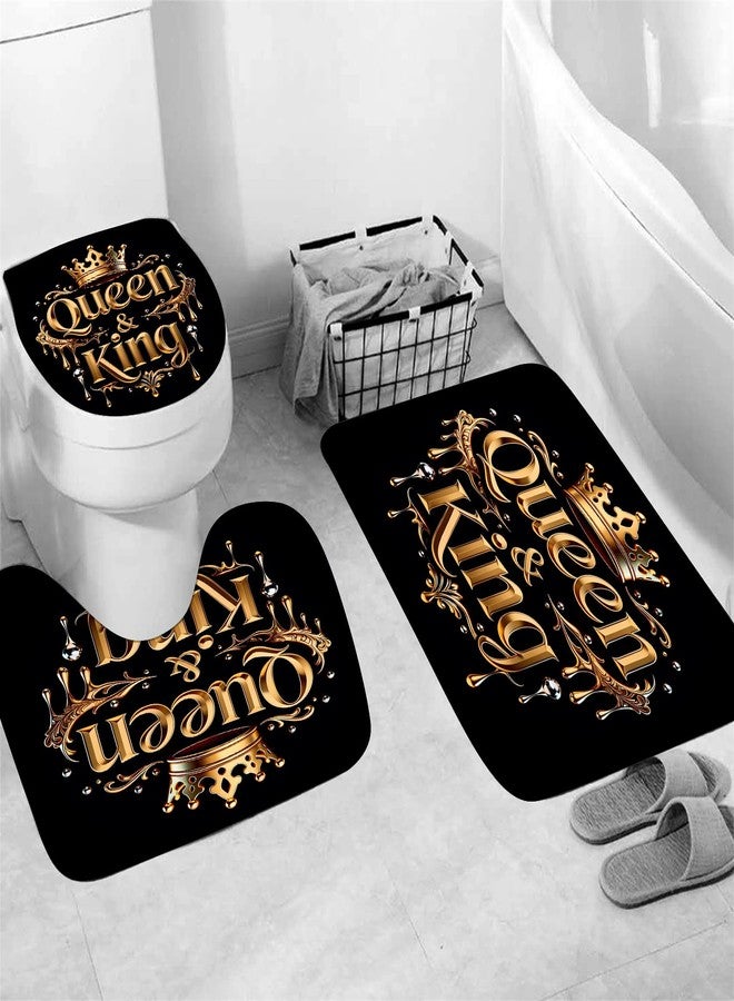 AZHM Golden Crown Print Shower Curtain Set Black Luxury Bathroom Accessories Sets with Shower Curtain and Rugs - Image 3