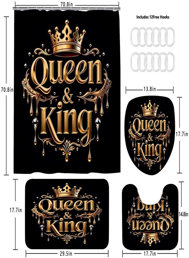 AZHM Golden Crown Print Shower Curtain Set Black Luxury Bathroom Accessories Sets with Shower Curtain and Rugs - Image 4