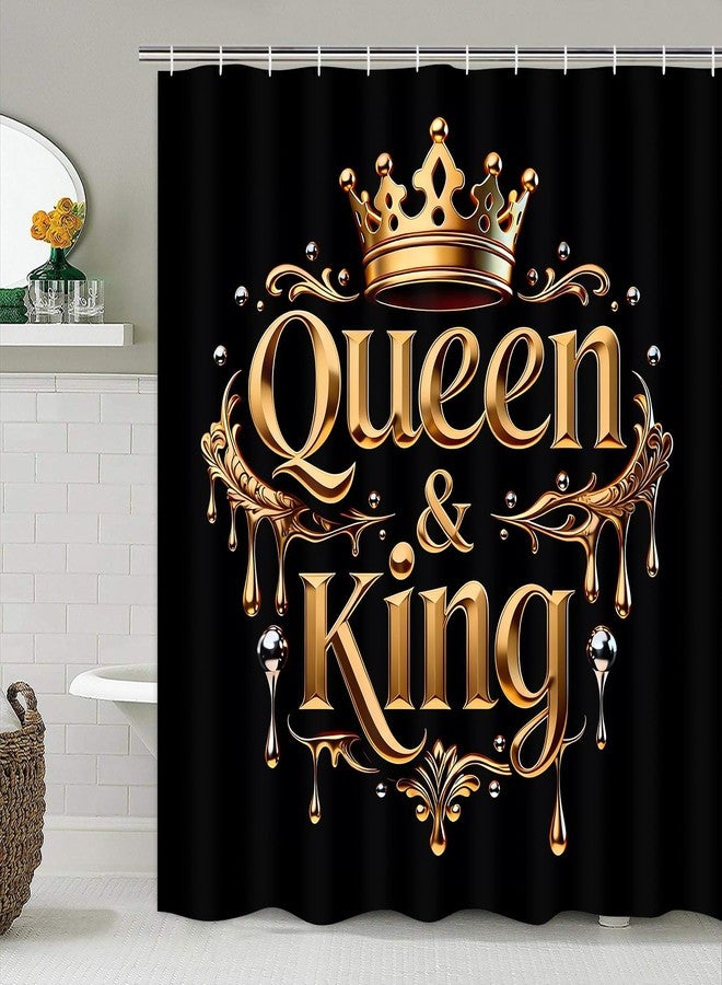 AZHM Golden Crown Print Shower Curtain Set Black Luxury Bathroom Accessories Sets with Shower Curtain and Rugs - Image 5