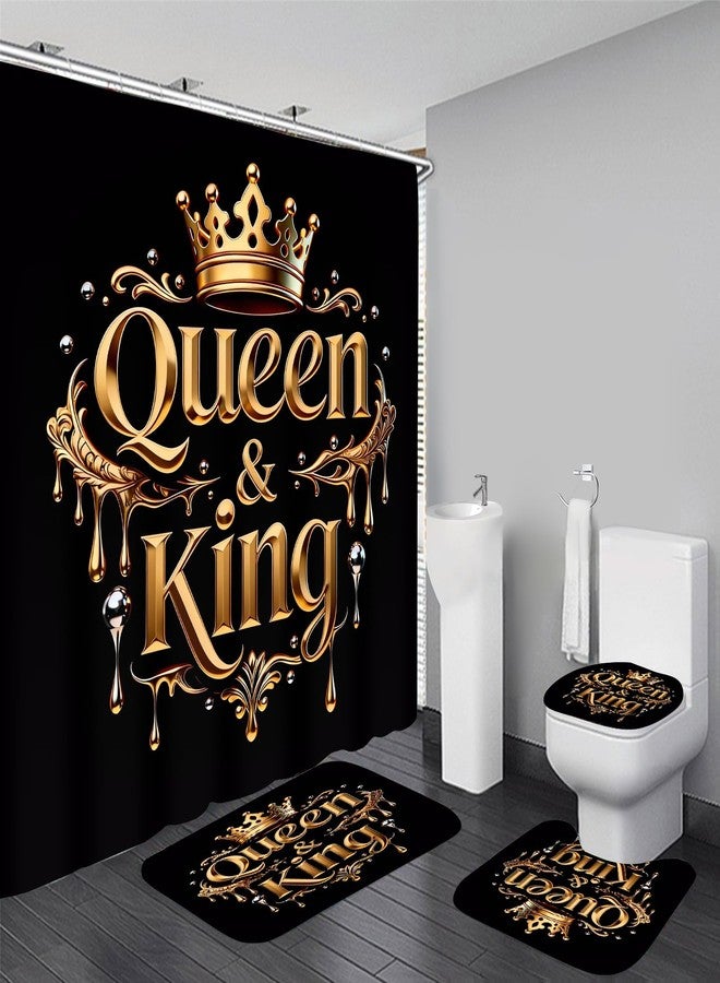 AZHM Golden Crown Print Shower Curtain Set Black Luxury Bathroom Accessories Sets with Shower Curtain and Rugs - Image 1