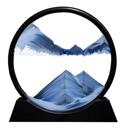 Aoderun Moving Sand Art Picture Round Glass 3D Deep Sea Sandscape in Motion Display Flowing Sand Frame Relaxing Desktop Home Office Work Decor 12 New Blue - Image 1