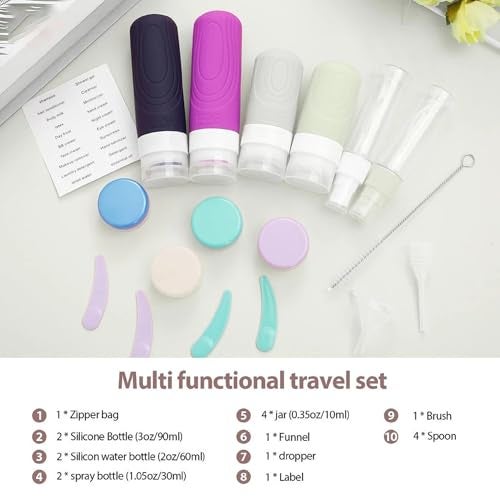 VIVUE 17 Pack Silicone Travel Bottles Set, Reusable Travel Lotion Bottles for Toiletries, BPA Free Leak Proof Squeezable Refillable Travel Containers For Shampoo, Lotion, Soap, Liquids Organizer - Image 3