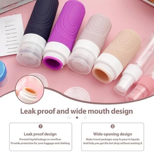 VIVUE 17 Pack Silicone Travel Bottles Set, Reusable Travel Lotion Bottles for Toiletries, BPA Free Leak Proof Squeezable Refillable Travel Containers For Shampoo, Lotion, Soap, Liquids Organizer - Image 5