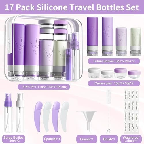 VIVUE 17 Pack Silicone Travel Bottles Set, Reusable Travel Lotion Bottles for Toiletries, BPA Free Leak Proof Squeezable Refillable Travel Containers For Shampoo, Lotion, Soap, Liquids Organizer - Image 2