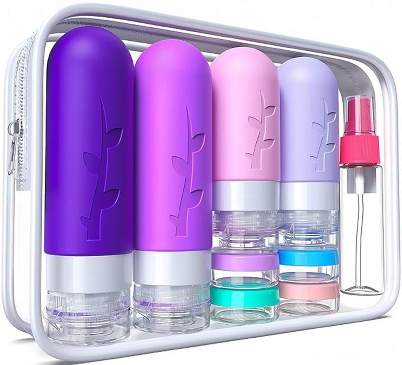 VIVUE 17 Pack Silicone Travel Bottles Set, Reusable Travel Lotion Bottles for Toiletries, BPA Free Leak Proof Squeezable Refillable Travel Containers For Shampoo, Lotion, Soap, Liquids Organizer - Image 1