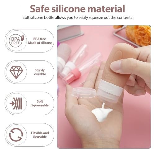 VIVUE 17 Pack Silicone Travel Bottles Set, Reusable Travel Lotion Bottles for Toiletries, BPA Free Leak Proof Squeezable Refillable Travel Containers For Shampoo, Lotion, Soap, Liquids Organizer - Image 4