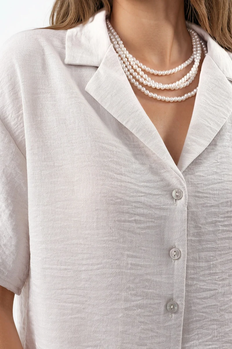 Busem BUSEM Textured Crop Shirt with Button Closure