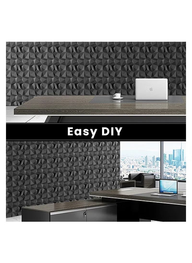 تخيل 12 قطع 3D لوحات الحائط 3D الملمس ورق الجدران لوحة الماس تصميم الجدار الزخرفية تغطي 30x30cm أسود  - Image 3