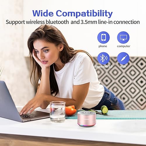 LENRUE A2 Portable Wireless Bluetooth Speaker with Lights and Lanyard,5W Mini Small Metal Speakers Bluetooth 5.0/Aux-in for iPhone Android Home Outdoor, Gifts for Women/Girls - Image 3