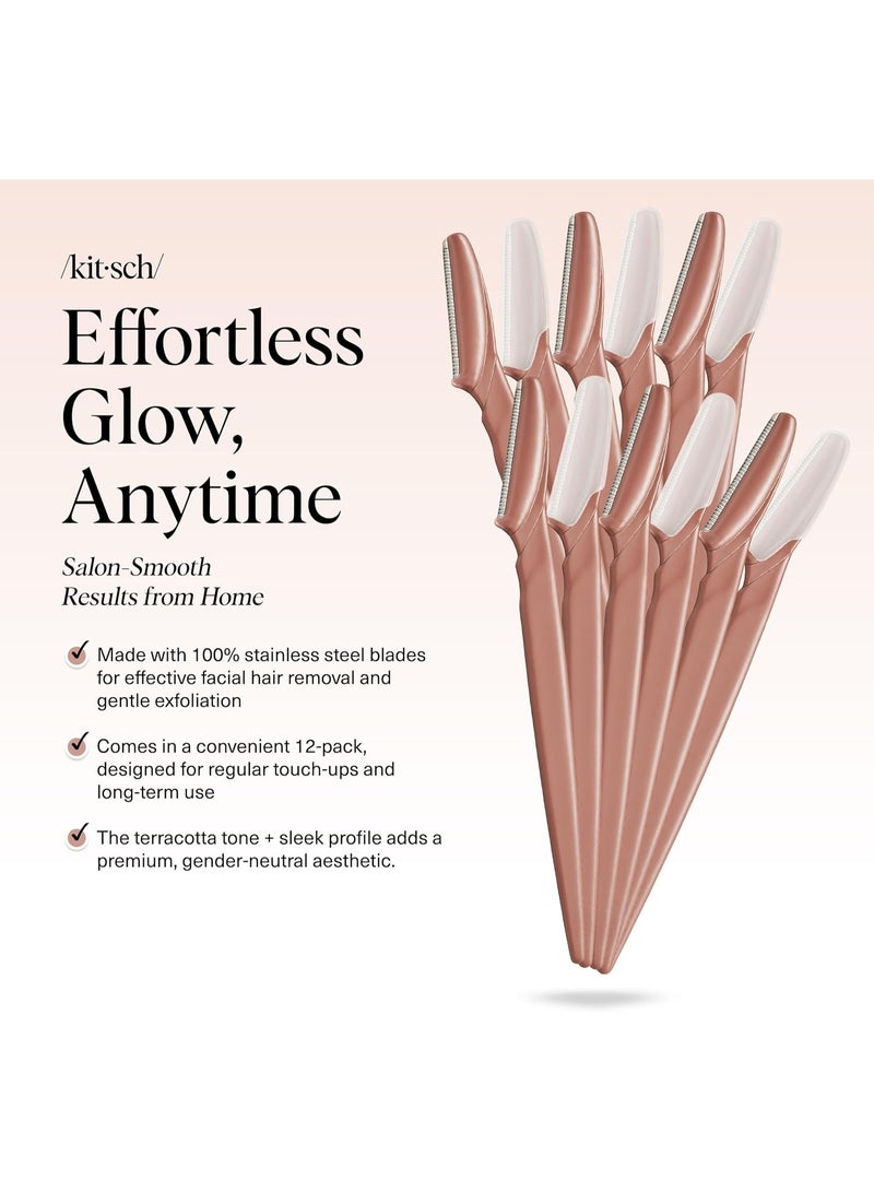 Kitsch Dermaplaning Tool - Face Razors for Women and Men, Eyebrow Trimmer and Face Shaver, Facial Hair Removal, Facial Razors for Women and Men, Dermaplane Razor, Valentines Gift - 12pc, Terracotta - Image 2