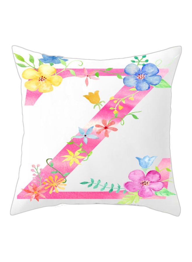 NIBEMINENT Floral Alphabet Z Printed Cushion Cover White/Pink/Yellow 45x45cm