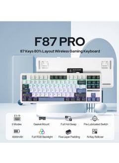 AULA F87 Pro Wireless Gasket Mechanical Keyboard, 87 Keys Compact TKL 3 Modes (Bluetooth /2.4GHz Wireless/Tpye-C) Gaming Keyboard Graywood Switch  - Image 2