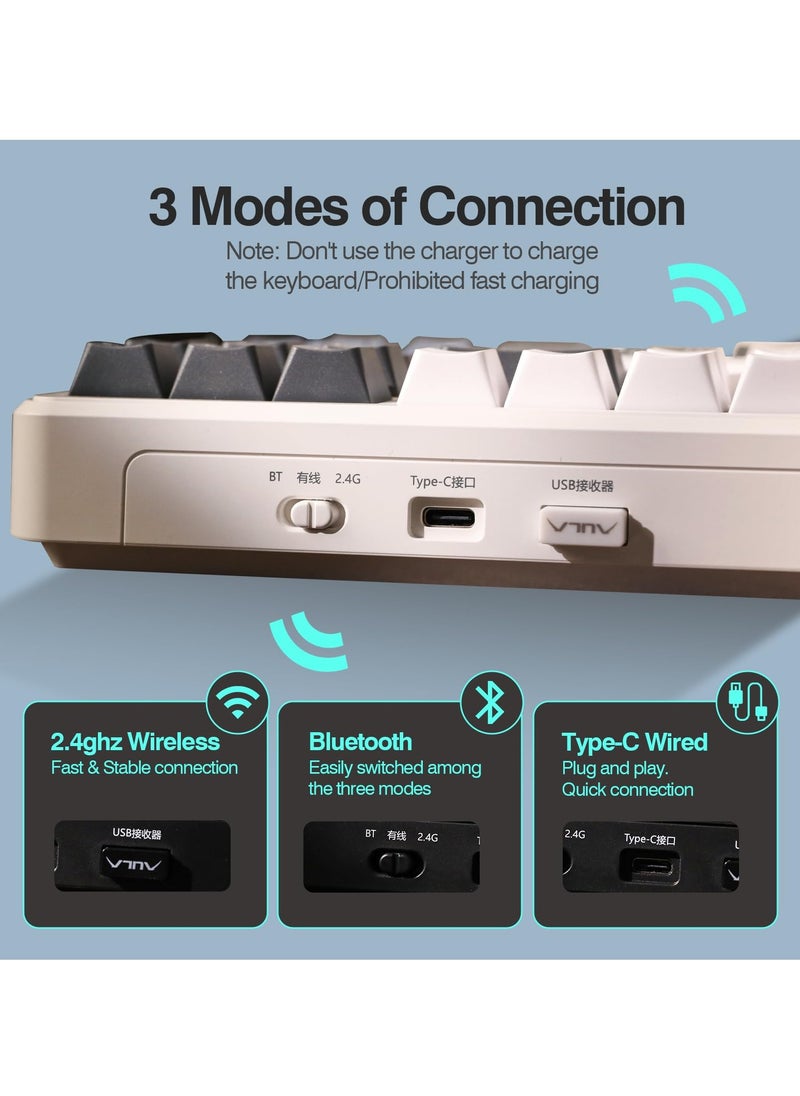 AULA - F87 Pro Wireless Gasket Mechanical Keyboard, 87 Keys Compact TKL 3 Modes (Bluetooth /2.4GHz Wireless/Tpye-C) Gaming Keyboard Graywood Switch - Image 1