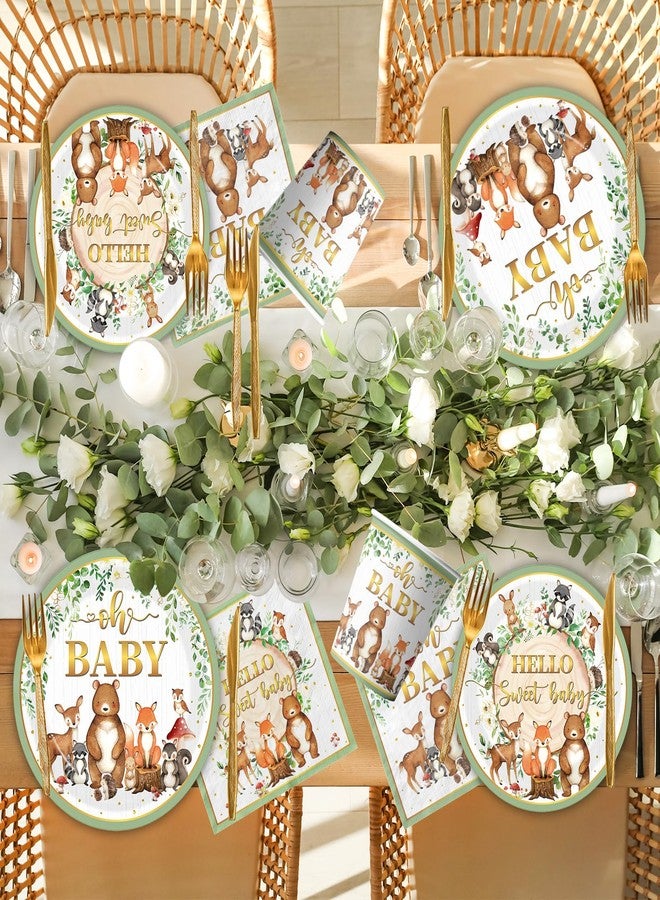 Cextoga Woodland Baby Shower Decorations Tableware,144pcs Woodland Baby Shower Plates and Napkins Cups Sage Forest Animals Babys Showers for Boy Babys Showers Decorations,Serves 24 - Image 4