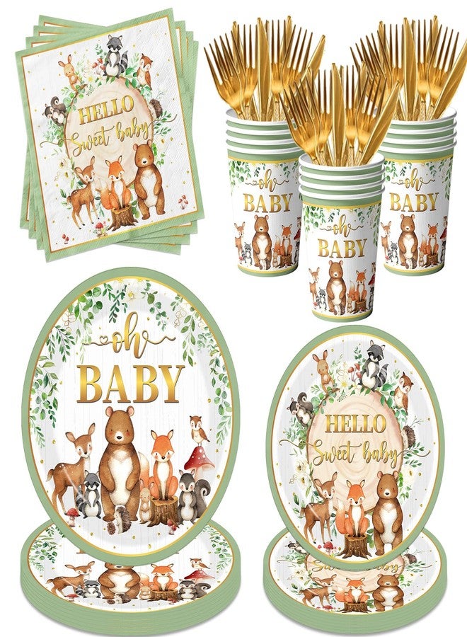 Cextoga Woodland Baby Shower Decorations Tableware,144pcs Woodland Baby Shower Plates and Napkins Cups Sage Forest Animals Babys Showers for Boy Babys Showers Decorations,Serves 24 - Image 1