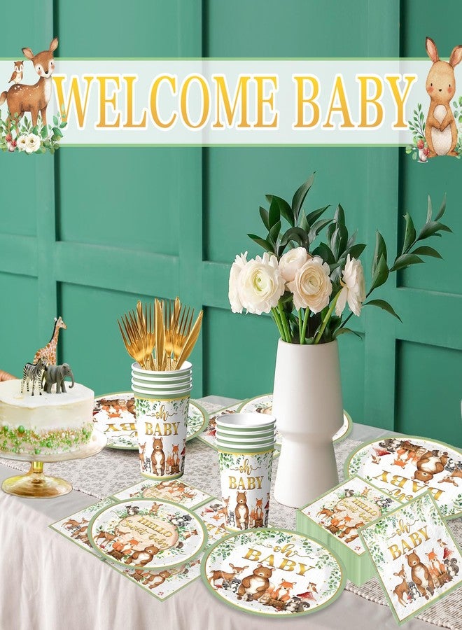 Cextoga Woodland Baby Shower Decorations Tableware,144pcs Woodland Baby Shower Plates and Napkins Cups Sage Forest Animals Babys Showers for Boy Babys Showers Decorations,Serves 24 - Image 3