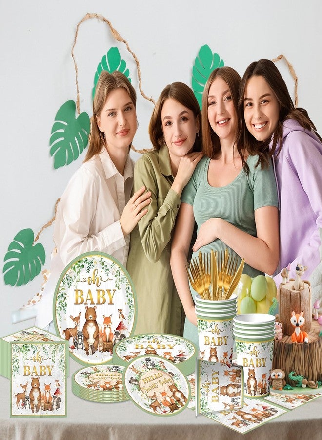 Cextoga Woodland Baby Shower Decorations Tableware,144pcs Woodland Baby Shower Plates and Napkins Cups Sage Forest Animals Babys Showers for Boy Babys Showers Decorations,Serves 24 - Image 2