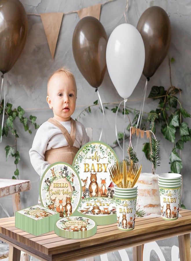 Cextoga Woodland Baby Shower Decorations Tableware,144pcs Woodland Baby Shower Plates and Napkins Cups Sage Forest Animals Babys Showers for Boy Babys Showers Decorations,Serves 24 - Image 5