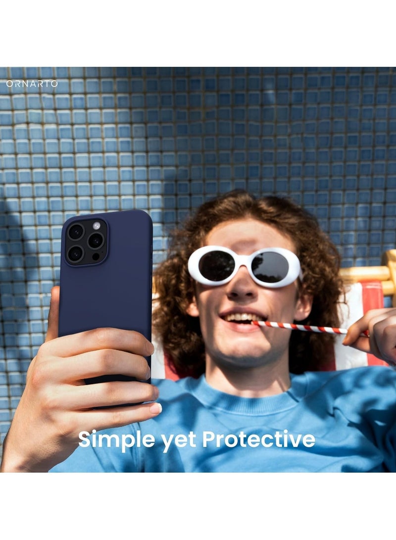 NEW Premium Soft Liquid Silicone Case for iPhone 16 Pro – Silky and Soft Touch Series Full-Body Protective Bumper (Dark Blue) - Image 5