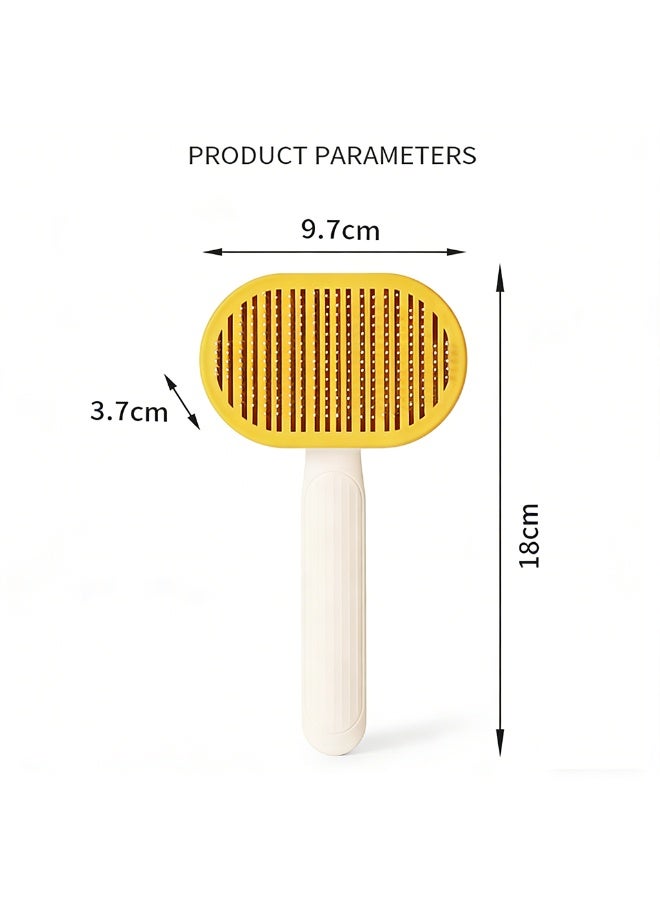إيبت فرشاة تمشيط شعر الحيوانات الأليفة للقطط والكلاب - فرشاة ذاتية التنظيف بضغطة زر واحدة لإزالة الشعر المتساقط وفك التشابك - أداة تدليك سهلة لإزالة الشعر للحيوانات الأليفة ذات الشعر القصير والطويل (أصفر ووردي) - Image 2