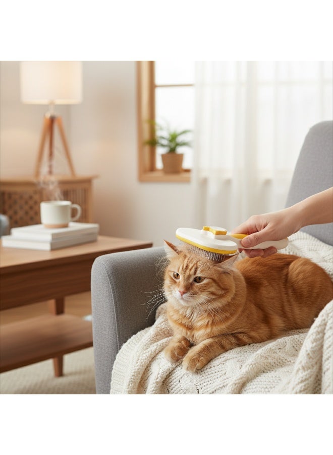 إيبت فرشاة تمشيط شعر الحيوانات الأليفة للقطط والكلاب - فرشاة ذاتية التنظيف بضغطة زر واحدة لإزالة الشعر المتساقط وفك التشابك - أداة تدليك سهلة لإزالة الشعر للحيوانات الأليفة ذات الشعر القصير والطويل (أصفر ووردي) - Image 4