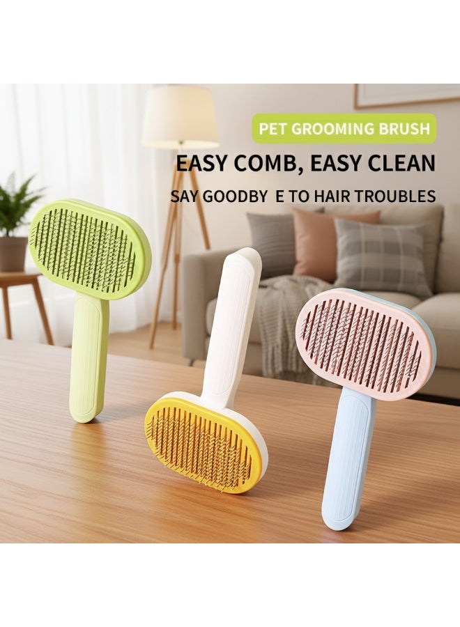 إيبت فرشاة تمشيط شعر الحيوانات الأليفة للقطط والكلاب - فرشاة ذاتية التنظيف بضغطة زر واحدة لإزالة الشعر المتساقط وفك التشابك - أداة تدليك سهلة لإزالة الشعر للحيوانات الأليفة ذات الشعر القصير والطويل (أصفر ووردي) - Image 5