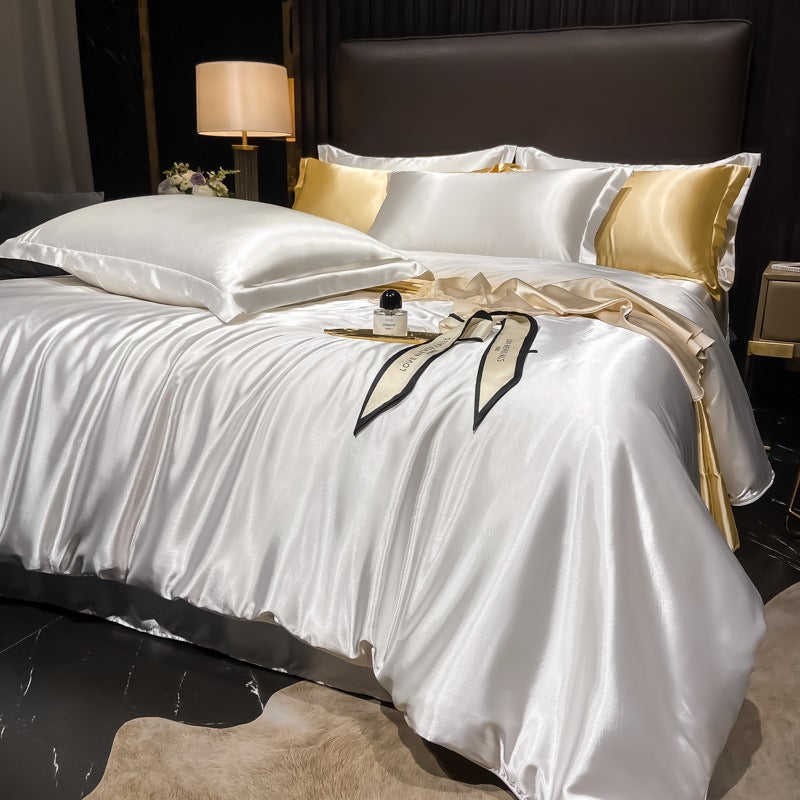 Light Luxury Bed Washed Silk Four-Piece Ice Silk Bed Sheet Quilt Cover Tencel Satin Silky Bedding - Image 1