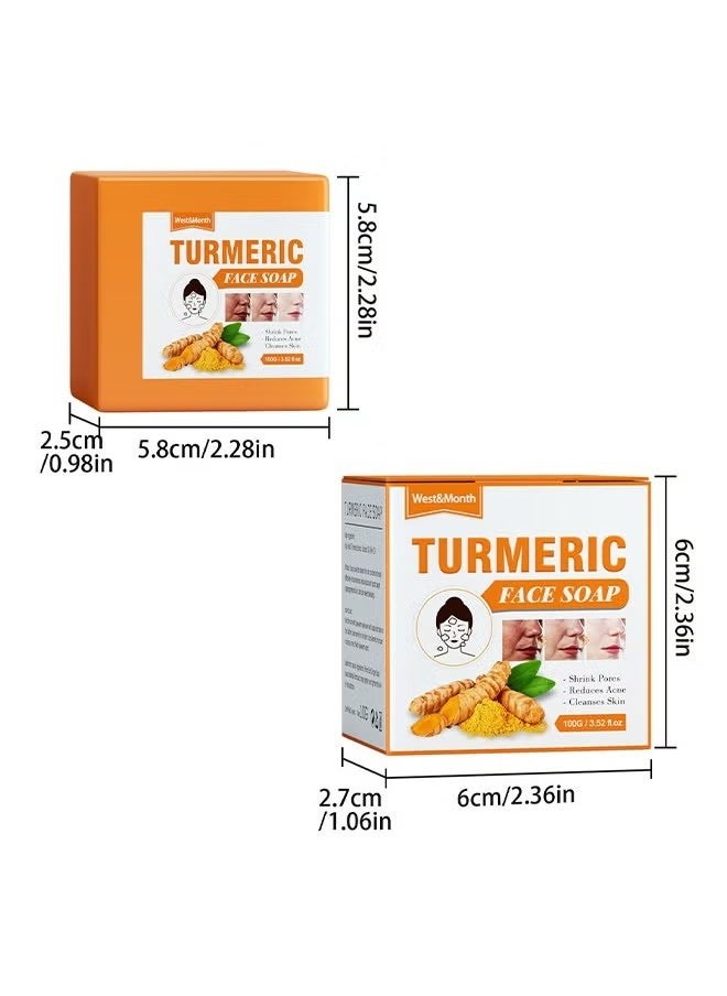 West&Month - Turmeric Face Soap, Moisturizing Turmeric Soap For Face And Body, Shrink Pores Reduces Acne ,Soft And Smoother Skin Reduce Pigmentation, Multiple Parts Can Be Used 100g - Image 1