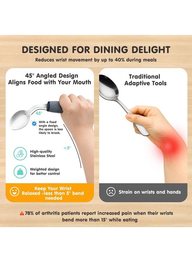 AuntyFey Weighted Adaptive Utensils, 4Pcs Weighted Utensils for Hand Tremors, 45°Angled Parkinsons Utensils for Elderly, 3.5oz Weighted Built Up Utensils for Adults, Disabled, Parkinson, Right-Handed - Image 3