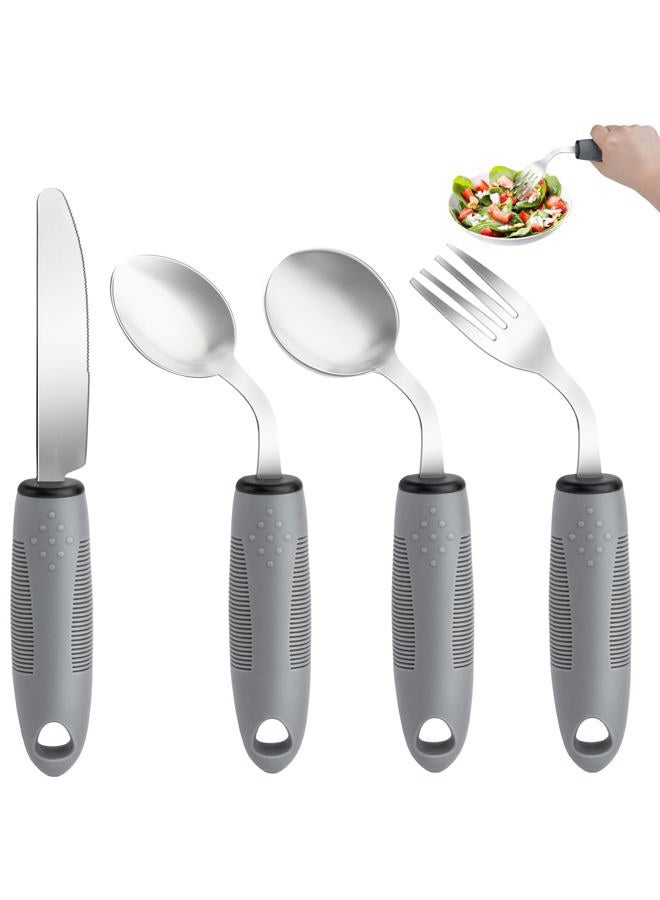 AuntyFey Weighted Adaptive Utensils, 4Pcs Weighted Utensils for Hand Tremors, 45°Angled Parkinsons Utensils for Elderly, 3.5oz Weighted Built Up Utensils for Adults, Disabled, Parkinson, Right-Handed - Image 1