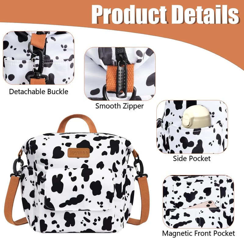 Joymee Lunch Bag Women Insulated Lunch Box Reusable Leakproof Large Spacious Cooler Tote for Women Men Adult with Bottle Holder and Side Pockets for Work Office Travel Picnic -08 Cow - Image 5