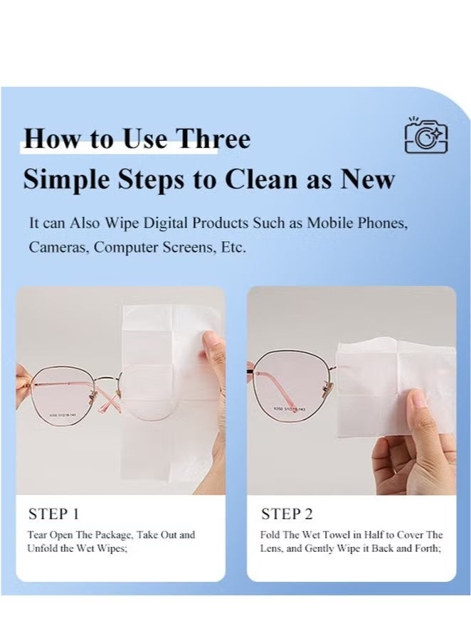 عبوة من 100 منديل لتنظيف النظارات، مغلفة بشكل فردي، لتنظيف النظارات الشمسية، وعدسات الكاميرا، والنظارات الواقية، والشاشات، والهواتف - Image 2