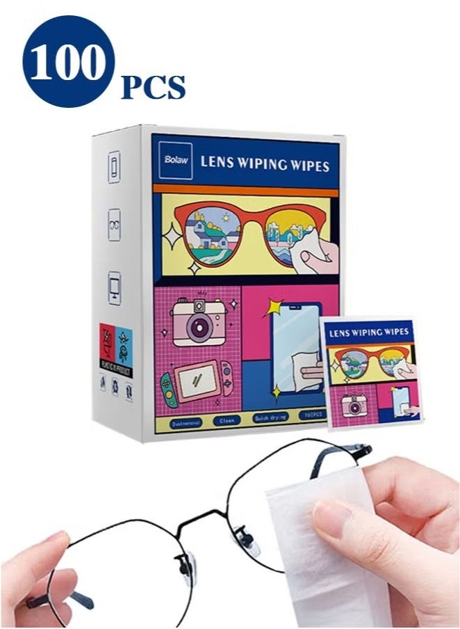 عبوة من 100 منديل لتنظيف النظارات، مغلفة بشكل فردي، لتنظيف النظارات الشمسية، وعدسات الكاميرا، والنظارات الواقية، والشاشات، والهواتف - Image 1