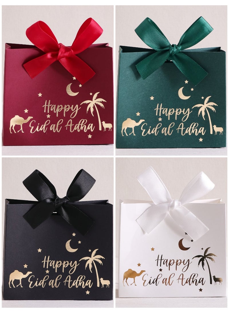 40PCS Happy Eid Mini Gift Bags – Ribbon Handle Party Favor Bags in Black, White, Red & Green for Eid al Adha & Ramadan Gifts - Image 1
