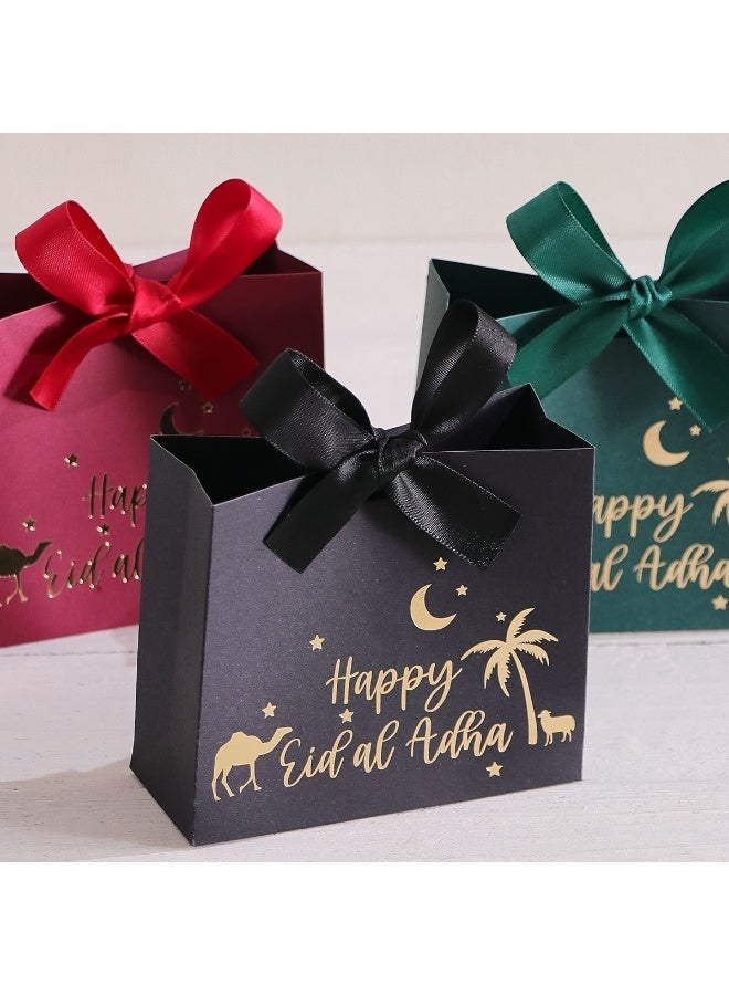 40PCS Happy Eid Mini Gift Bags – Ribbon Handle Party Favor Bags in Black, White, Red & Green for Eid al Adha & Ramadan Gifts - Image 2