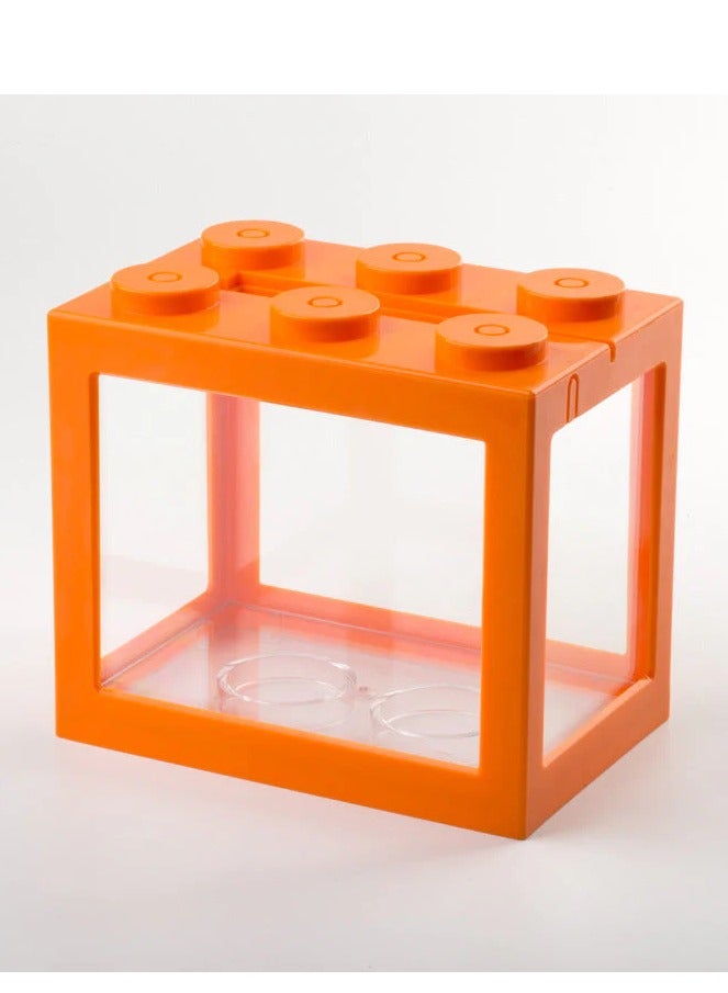 Rubik DIY Mini Betta Fish Tank,Small Transparent Fish Aquarium Stackable Tank, Aquarium Lego Design Block (Orange) - Image 1