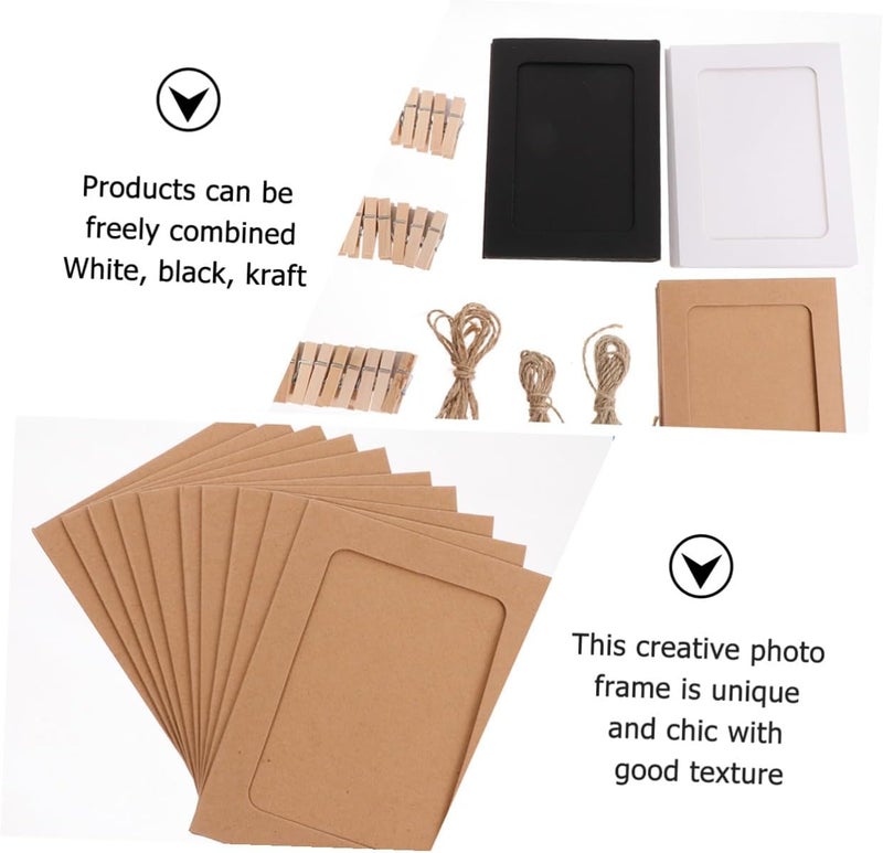 30pcs Hanging Paper Photo Frames Mixed Colors White Black Kraft Cardstock Wall Decor with Clamps for Office Home Bedroom Painting Display - Image 3