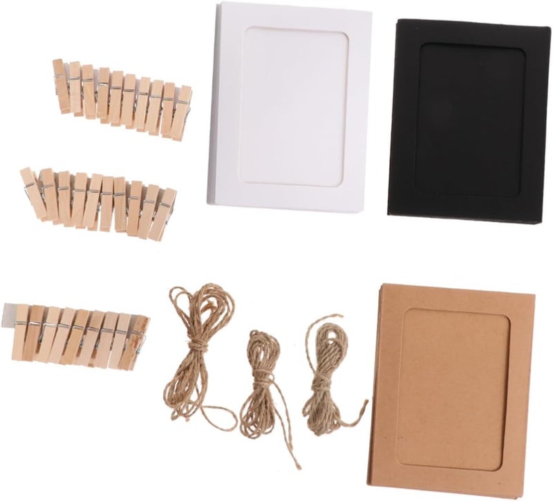 30pcs Hanging Paper Photo Frames Mixed Colors White Black Kraft Cardstock Wall Decor with Clamps for Office Home Bedroom Painting Display - Image 1