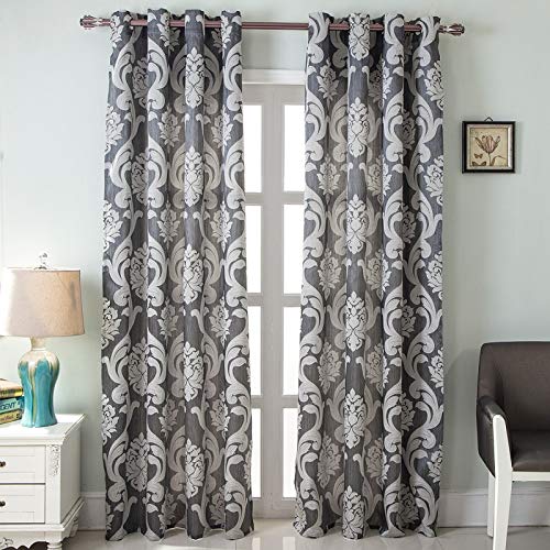 NAPEARL Damask Curtains for Living Room, Gothic Jacquard Curtain Drapes with Floral Patterns, Grey Curtains for Bedroom 108 Inch Length, Set of 2 Panels, Each 52 x 108 Inches - Image 2