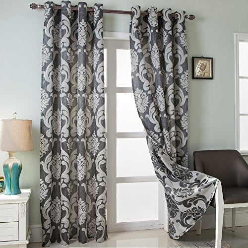 NAPEARL Damask Curtains for Living Room, Gothic Jacquard Curtain Drapes with Floral Patterns, Grey Curtains for Bedroom 108 Inch Length, Set of 2 Panels, Each 52 x 108 Inches - Image 1