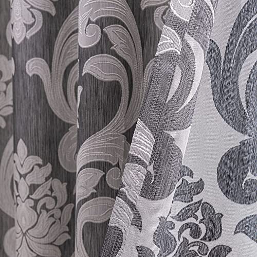 NAPEARL Damask Curtains for Living Room, Gothic Jacquard Curtain Drapes with Floral Patterns, Grey Curtains for Bedroom 108 Inch Length, Set of 2 Panels, Each 52 x 108 Inches - Image 4