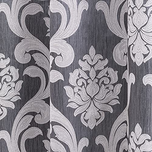 NAPEARL Damask Curtains for Living Room, Gothic Jacquard Curtain Drapes with Floral Patterns, Grey Curtains for Bedroom 108 Inch Length, Set of 2 Panels, Each 52 x 108 Inches - Image 3
