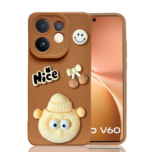 KC Back Cover for Vivo V60 5G / V60e 5G / Vivo T4 Pro 5G - 3D Cute Cartoon Characters and Nice Shockproof Soft Bumper Silicone Case with Camera Protection (Brown) - Image 4
