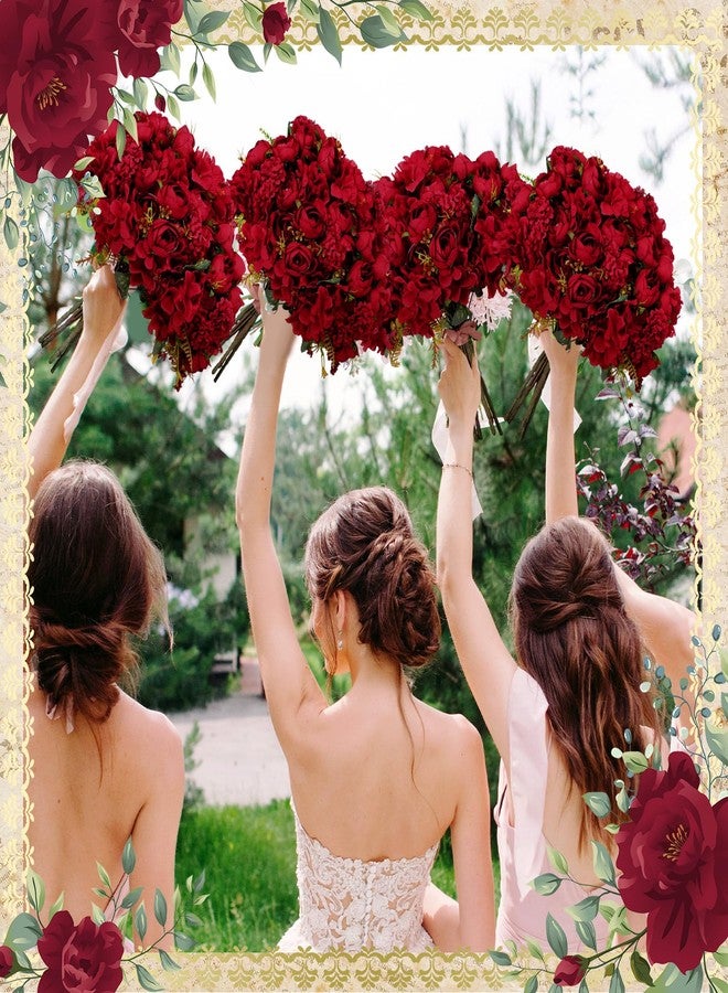 XunYee 12 Bundles Artificial Fall Flowers Fake Roses Silk Bouquets Fall Fake Flower Bulk Autumn Faux Flowers Arrangements Wedding Decorations for Bridal Baby Shower Table Floral Centerpieces (Red) - Image 4