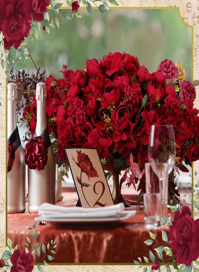 XunYee 12 Bundles Artificial Fall Flowers Fake Roses Silk Bouquets Fall Fake Flower Bulk Autumn Faux Flowers Arrangements Wedding Decorations for Bridal Baby Shower Table Floral Centerpieces (Red) - Image 3