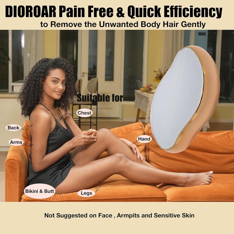 DIOROAR Crystal Hair Eraser,Upgrade Crystal Hair Remover,Physical Nano Glass Hair Removal Device,Painless Epilator and Exfoliator for Quick Silky Smooth Skin(Golden) - Image 4